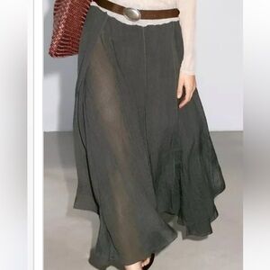 Massimo Dutti Olive Green Long Skirt